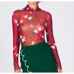 Rachel Antonoff Lillian Mesh Turtleneck Rabbit Floral Whimsical Vintage Womens L